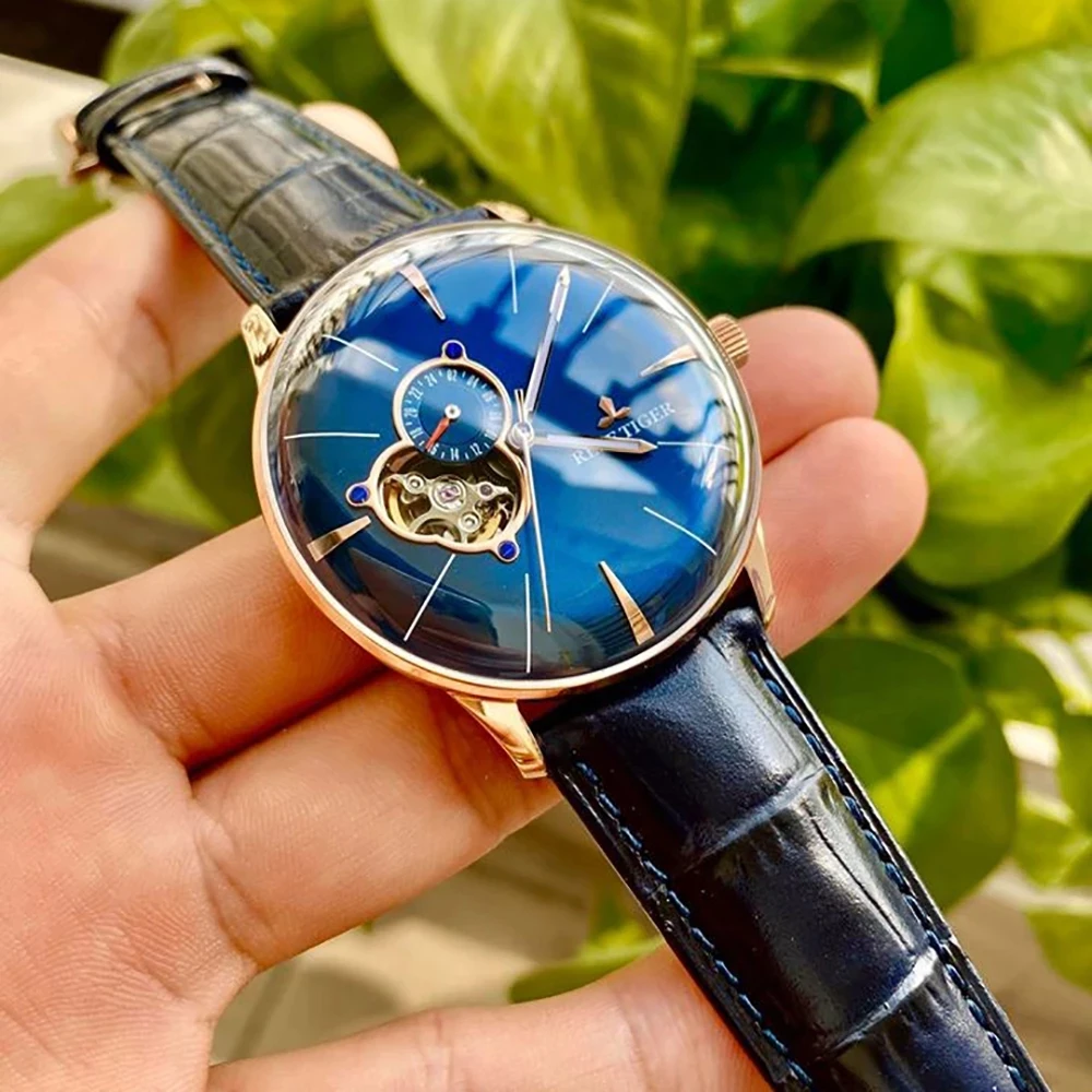 

Reef Tiger/RT 2021 Mechanical Fashion Luxury Watch men Genuine Leather 100M Waterproof Tourbillon Men watch Casual Watches reloj