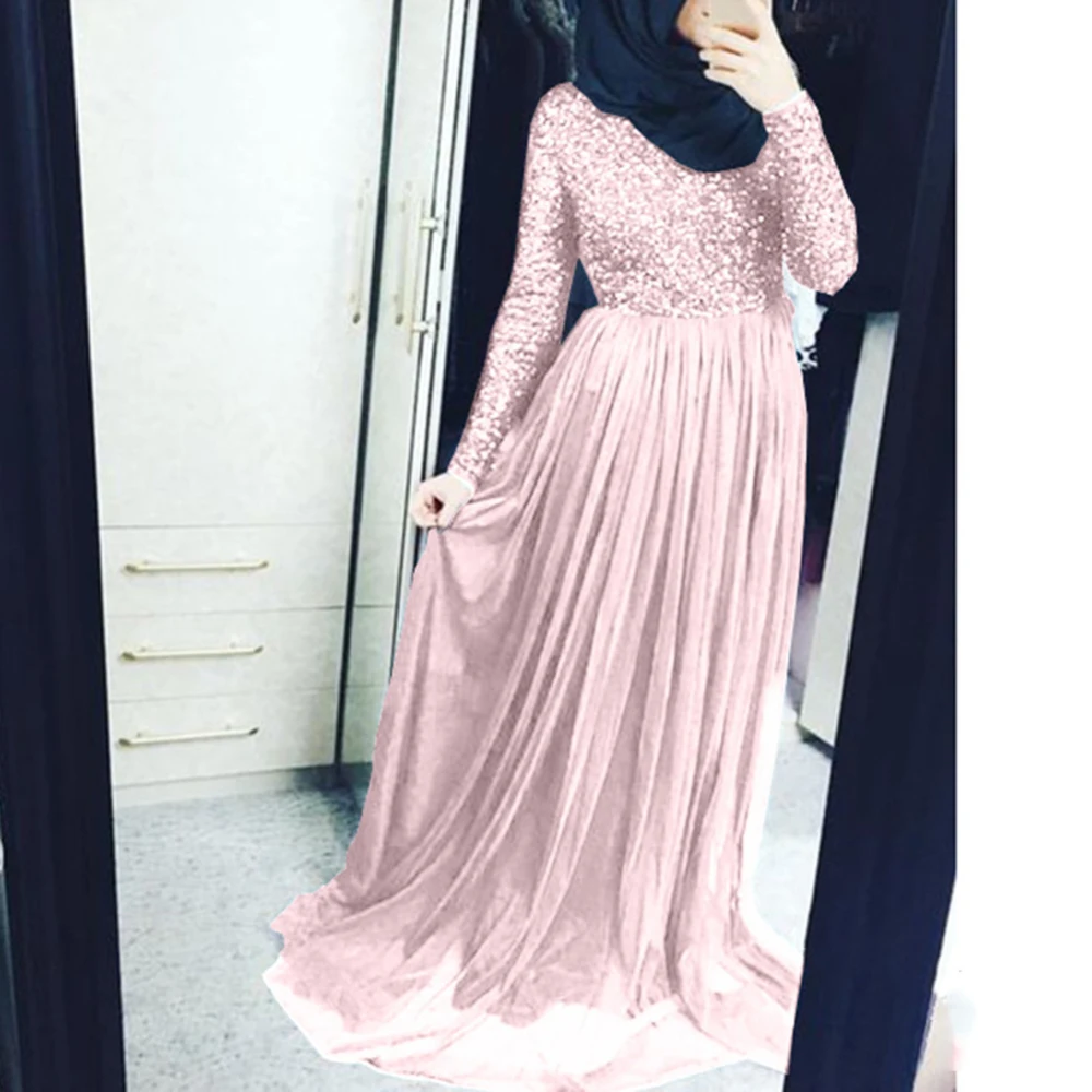 Женское мусульманское платье макси с блестками Повседневные Вечерние платья