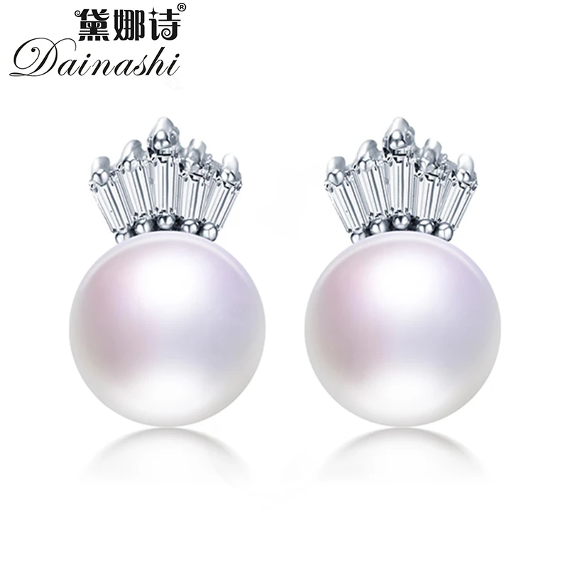 

Dainashi, хорошее ювелирное изделие, 925 пробы, серебро, циркон, корона, серьги-гвоздики, элегантные 100%, серьги из натурального пресноводного жемч...