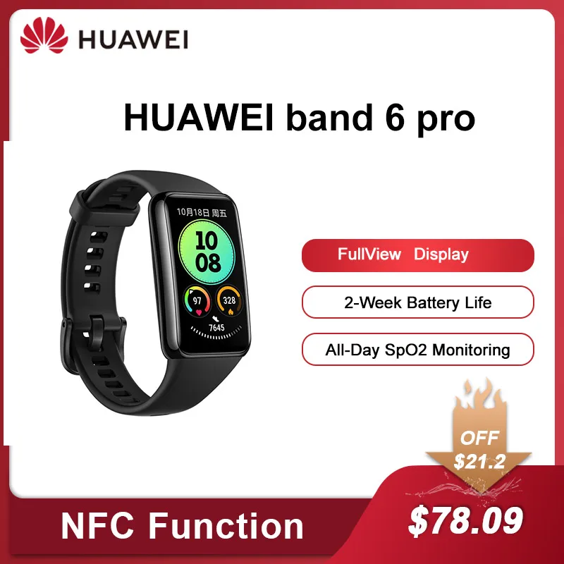 

Huawei Band 6 Pro Smart Band NFC GPS 1.47" Fullview Screen 2 Weeks Battery Life Fitness Tracker Blood Oxygen Smart Wristband