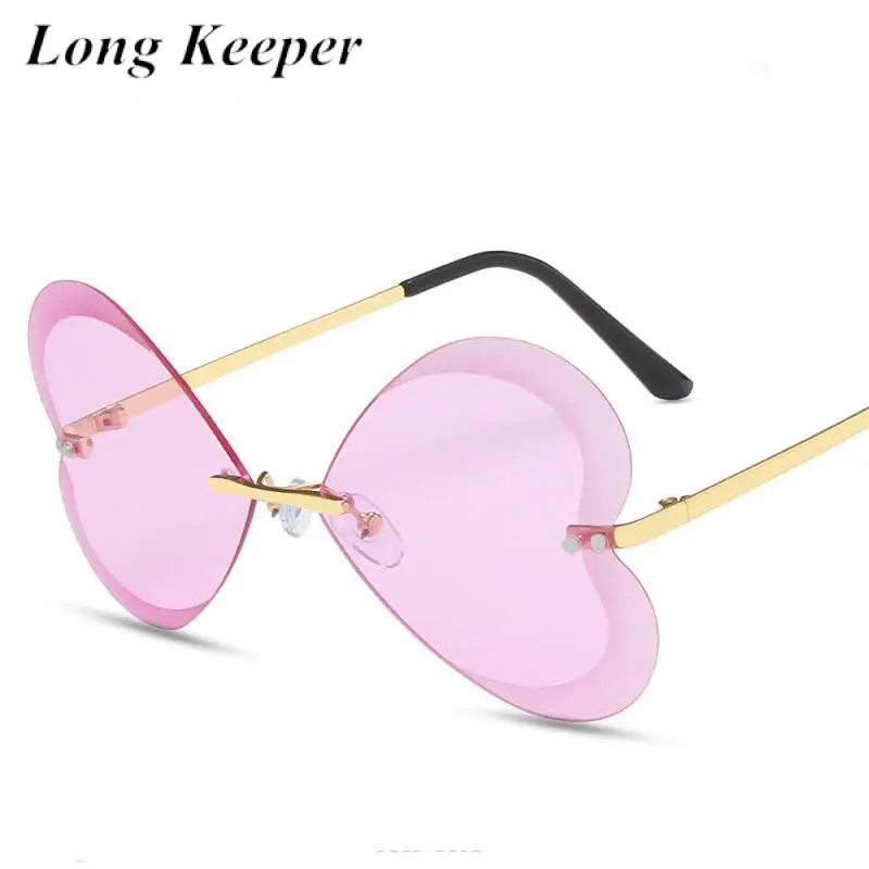 

New Butterfly Rimless Woman Sunglasses Fashion Heart Shape Sun Glasses Ladies Outdoors Travel Protection Eyewear UV400
