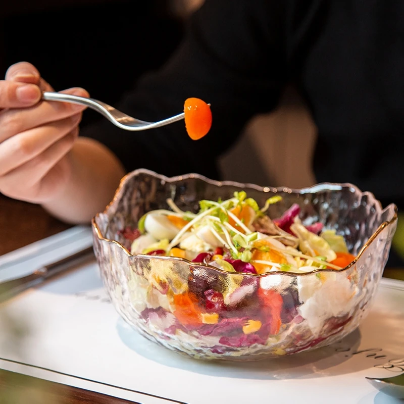 Прозрачная стеклянная Салатница 1050 мл чаша для фруктов и супа с неравномерным