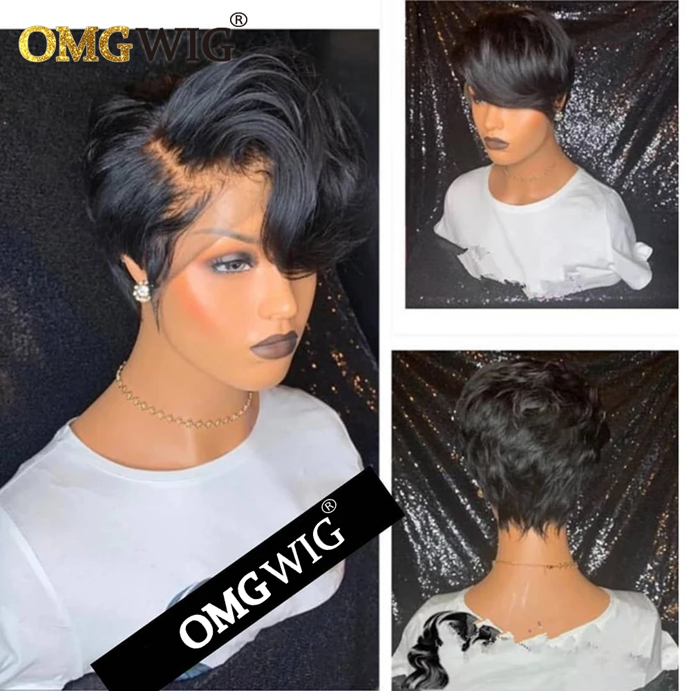 Короткие парики Omg на сетке парик с вырезом фея бразильский прямой спереди