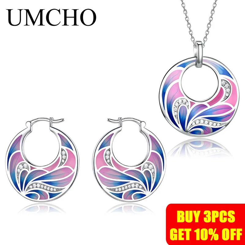 UMCHO 925 пробы серебряные изумруд ювелирные наборы для женщин драгоценный камень кольцо кулон ожерелье для женщин Свадебная вечеринка подарок ювелирные изделия