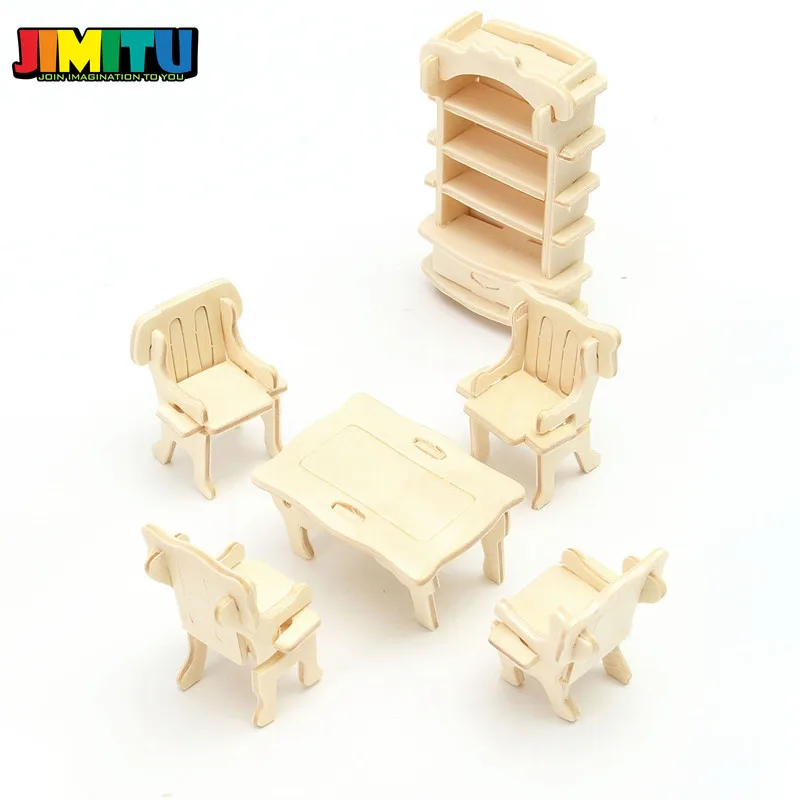 JIMITU 34 шт./компл. DIY Детский развивающий кукольный домик мебель 3D Деревянный пазл