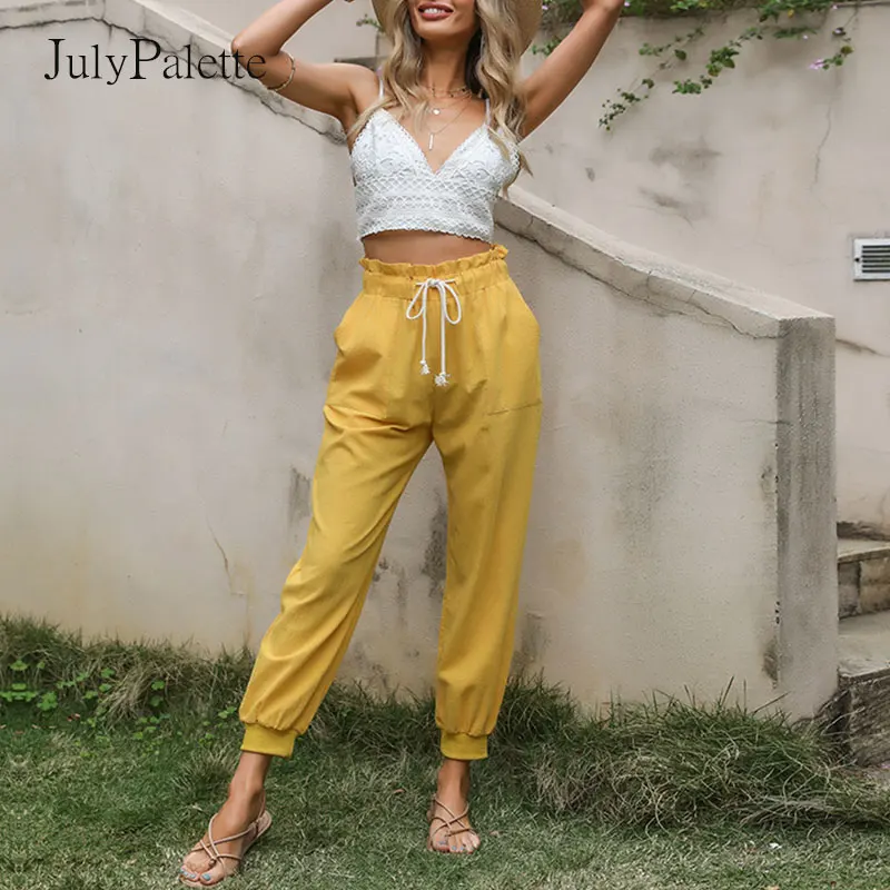 

Julypalette Women Solid Color Loose Casual Harem Pants Drawstring Thin Streetwear Elastic high waist woman Sports Trousers 2021