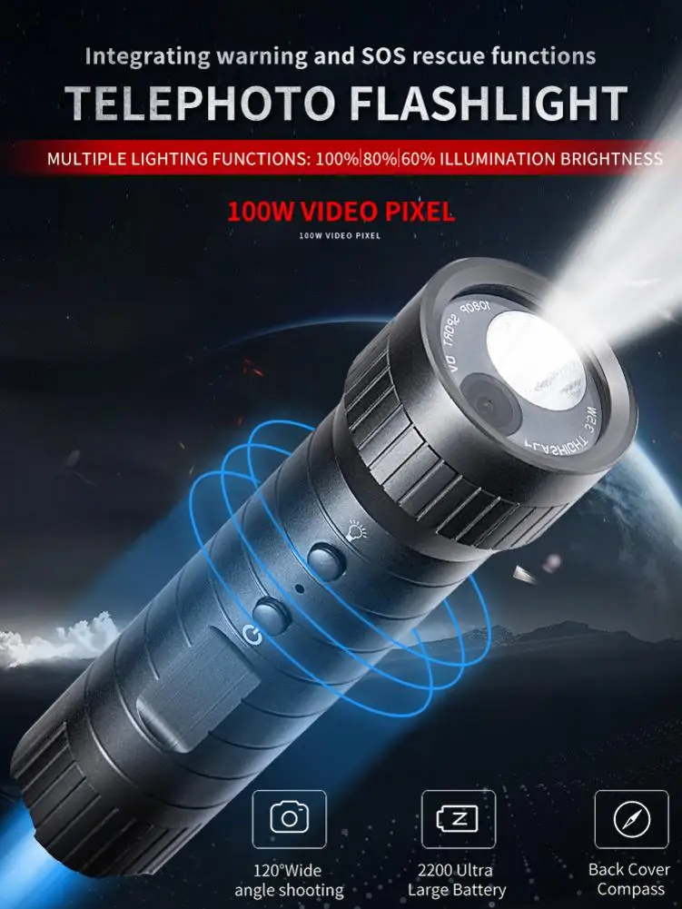 Купить Экшн-камера Mini Lighting, водонепроницаемая прочная Спортивная камера 1080P с высокоскоростным USB 2,0 фонариком, веб-камера для циклической записи