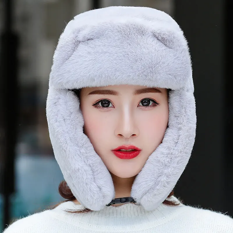 Женские меховые шапки бомберы для женщин зимние шапка девочек с хлопковой