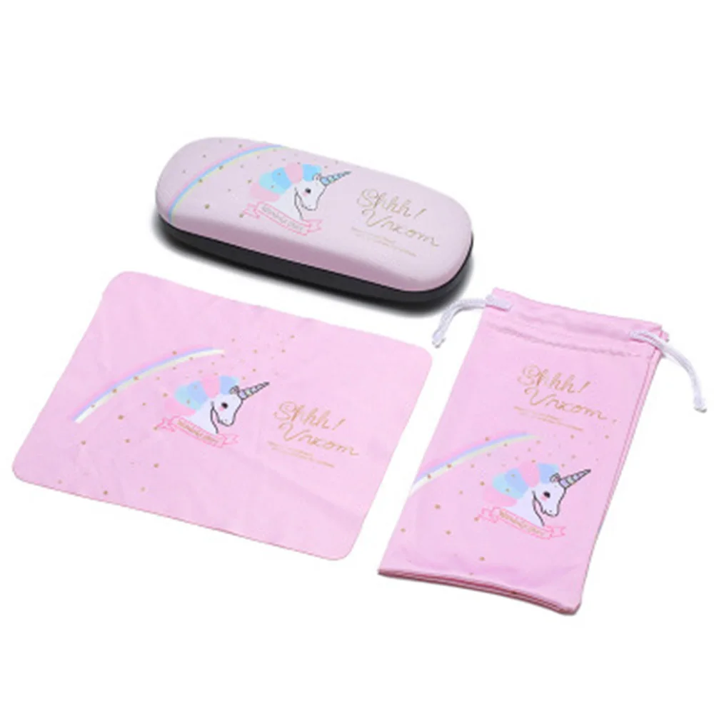 

1Set Protable Unicorn Kawaii Cute Cartoon Glasses Box with Bags and Glasses Cloth Spectacle Case Gift Creative 4 Color Optional