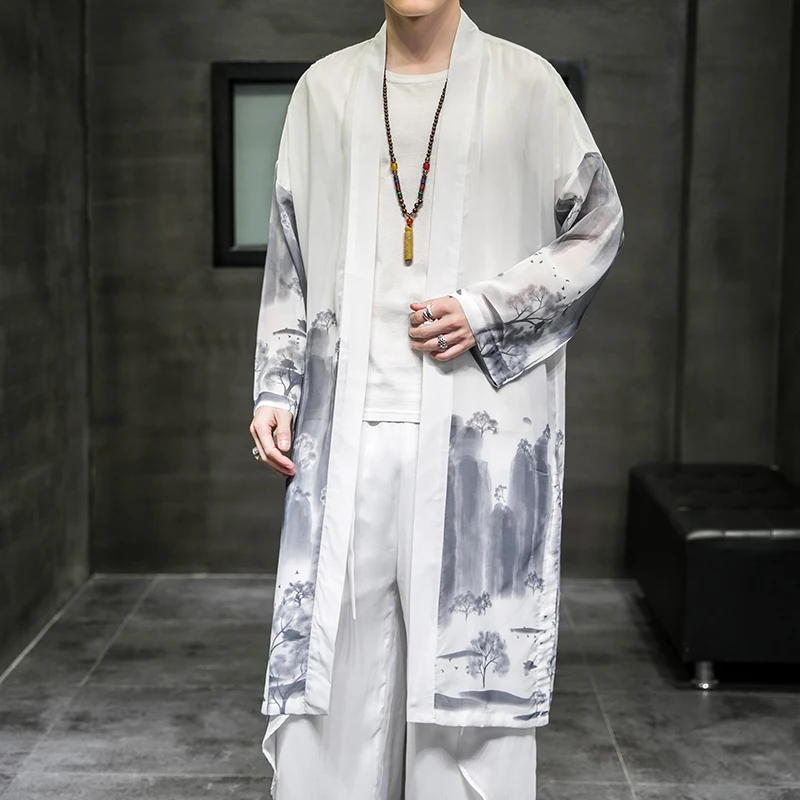 

M-5XL Plus Size Men Korean Streetwear Light Weight Trench Coat Chinese Type Long Sleeve Cardigan Spring Men Clothing XXXXXL 4XL