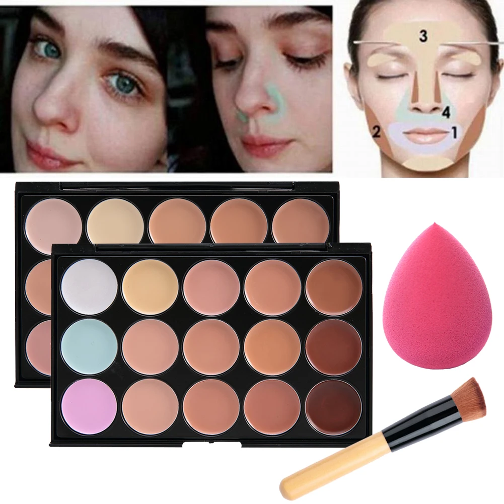 

15 color Concealer Contouring correcteur maquillage Cream Based anti cernes makeup cosmetic set brush Sponge Puff wholesale
