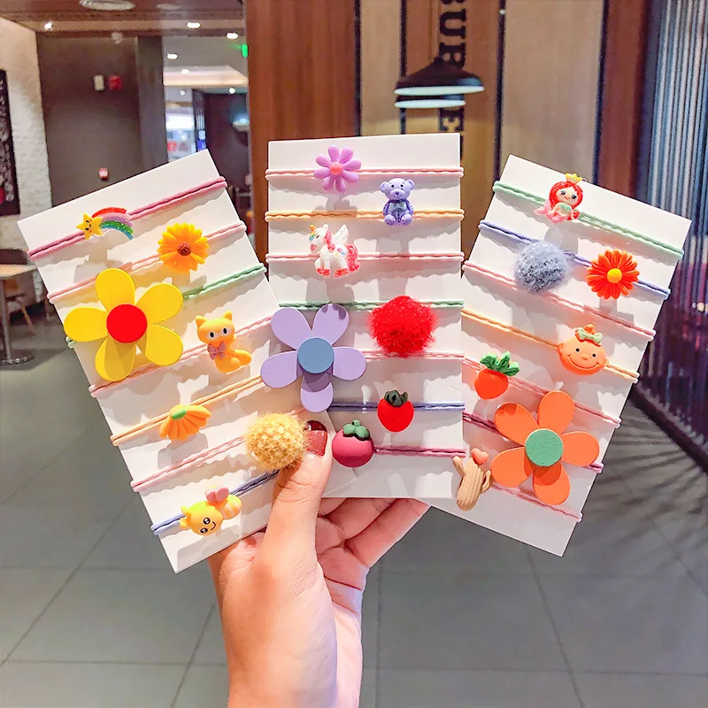 

7 шт./компл. Цветочная резинка для волос цветные деревянные резиновые аксессуары мультяшная резинка для девочек