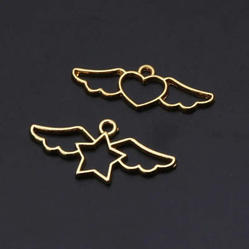 

69HB 2Pcs Heart Star Frame Pendant Open Bezel Setting UV Resin Jewelry Making
