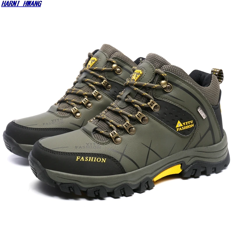 

Brand Men Winter Snow Boots Waterproof Leather Sneakers Super Warm Men's Boots Outdoor Male Hiking Boots Work Shoes Size 39-47