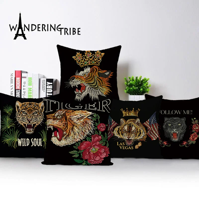 Скандинавский стиль тигр Лев наволочка украшение для дома змея черные жесткие