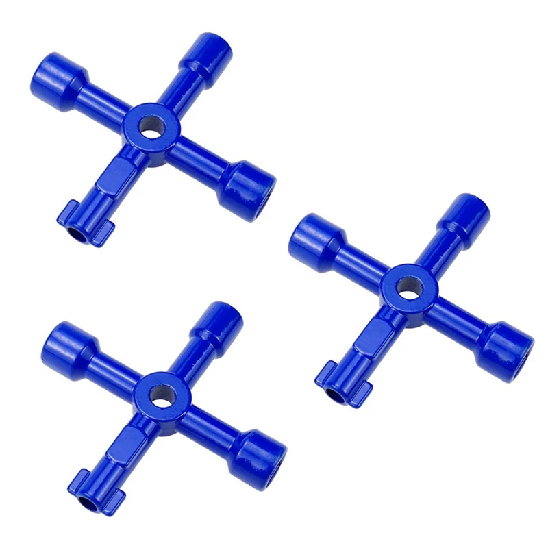 

3 Pack 4-Way Multi-Functional Key Electric Gas Water Meter Box Cabinet Cupboard Opening Utilities Key (Blue)