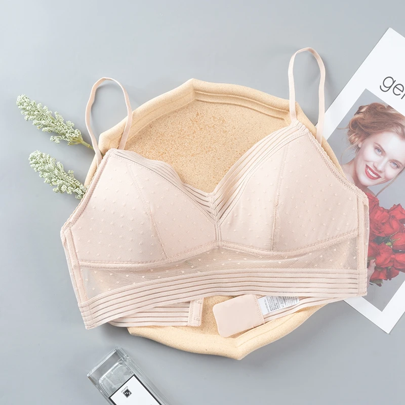 

Backless Strapless Bra Push Up Plus Size Women Bralette Wire Free Sexy Low Back Underwear Lace Thin Dots Mesh Lingerie