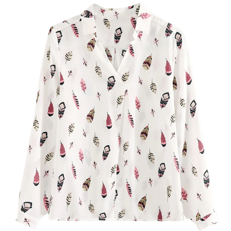 

Womens Blouse Printed Chiffon V-neck Shirt Long Sleeve Top 2021 Spring Women Tops Plus Size