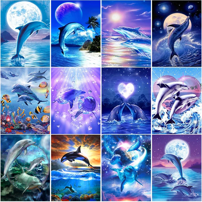 

Diamond Painting 5d Dolphin Sea Full Square Diamond Embroidery Cross Stitch Animal Handicraft Paintings for Bedroom Decoration