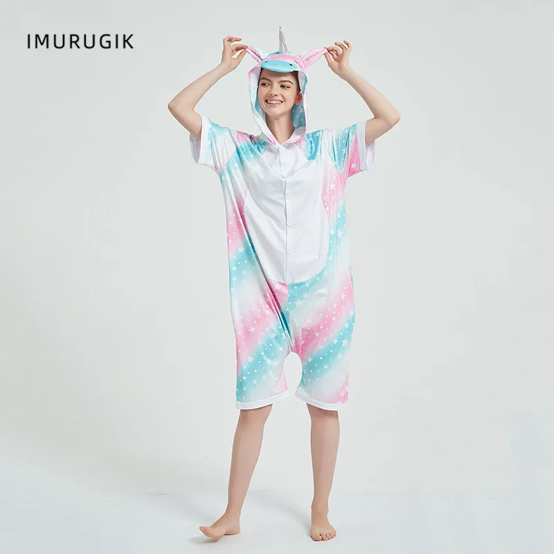 Женский комбинезон-кигуруми с единорогом комбинезоны коротким рукавом в виде