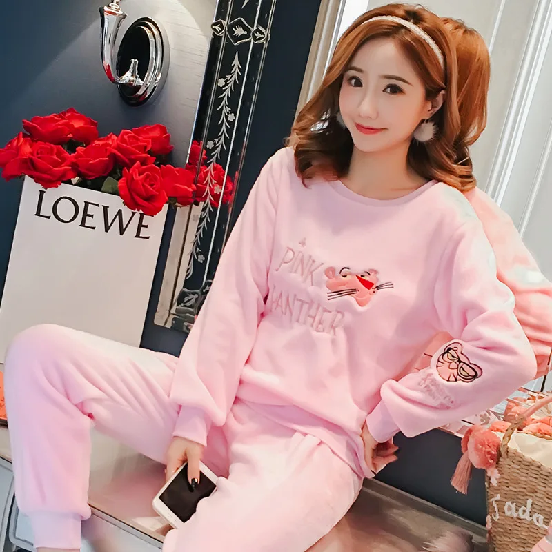 Осенне зимняя теплая фланелевая пижама Pjs женский комплект толстая коралловая