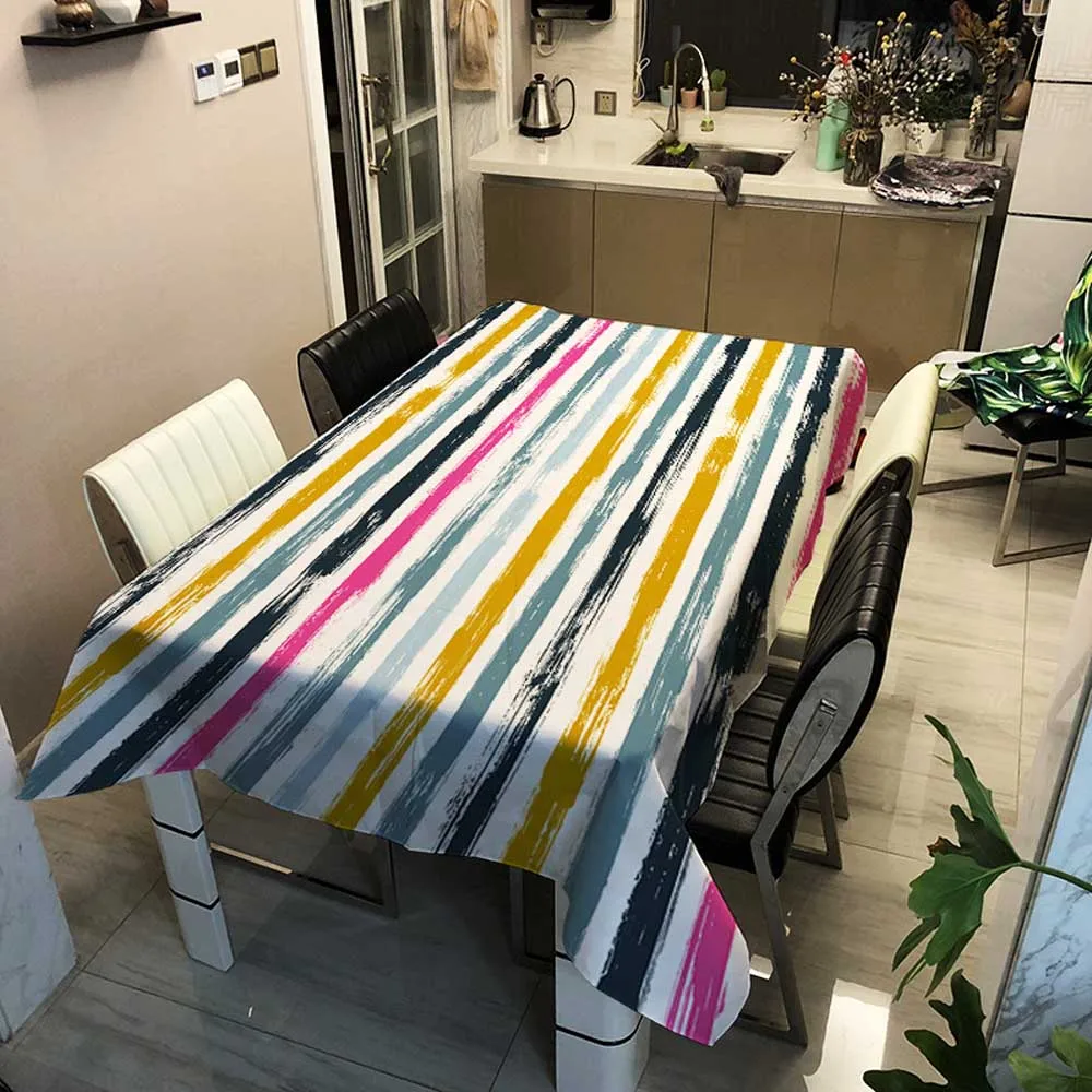 Скатерть льняная в скандинавском стиле многоцветная декоративная прямоугольная