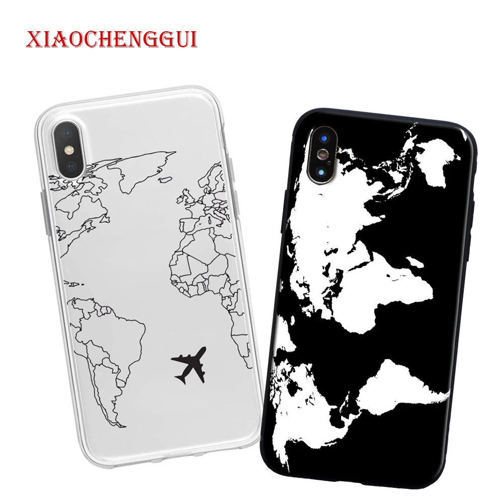 Дорожный Чехол для Телефона iPhone XR XS Max X Роскошный чехол с картой мира мягкий из