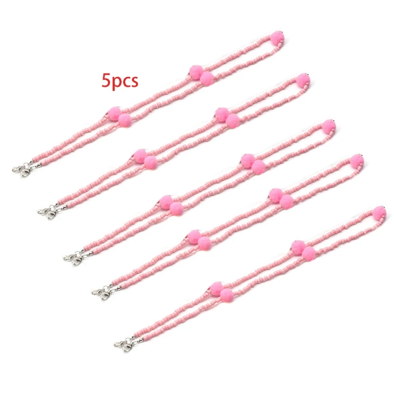 

5Pcs Multicolored Beaded Face Mask Lanyard Chain Cute Pompom Necklace Eyeglass Anti-Lost Holder Strap Jewelry Retainer