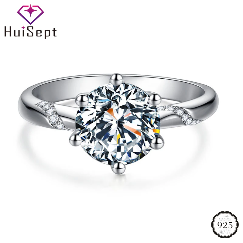 

HuiSept Luxury 925 Silver Jewellery Ring 7mm Round AAA Zircon Gemstones Open Rings for Female Wedding Engagement Party Wholesale