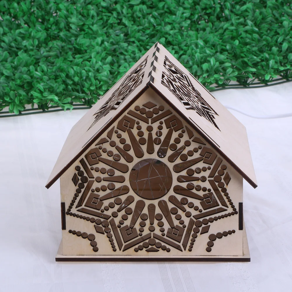 

1Pc Hollow-out Night Light Creative Romantic Carving Wooden House Shape Table Lamp for Bedroom Living Room (Flower Wo