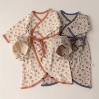 korean style toddler baby girl boys pajamas set cotton long sleeve printed robehat newborn baby girl boys clothes suit
