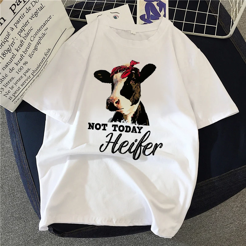 

summer new Funny Cow head Theme T-shirt printed chic Harajuku Neck Casual retro top women's fashion T-shirt