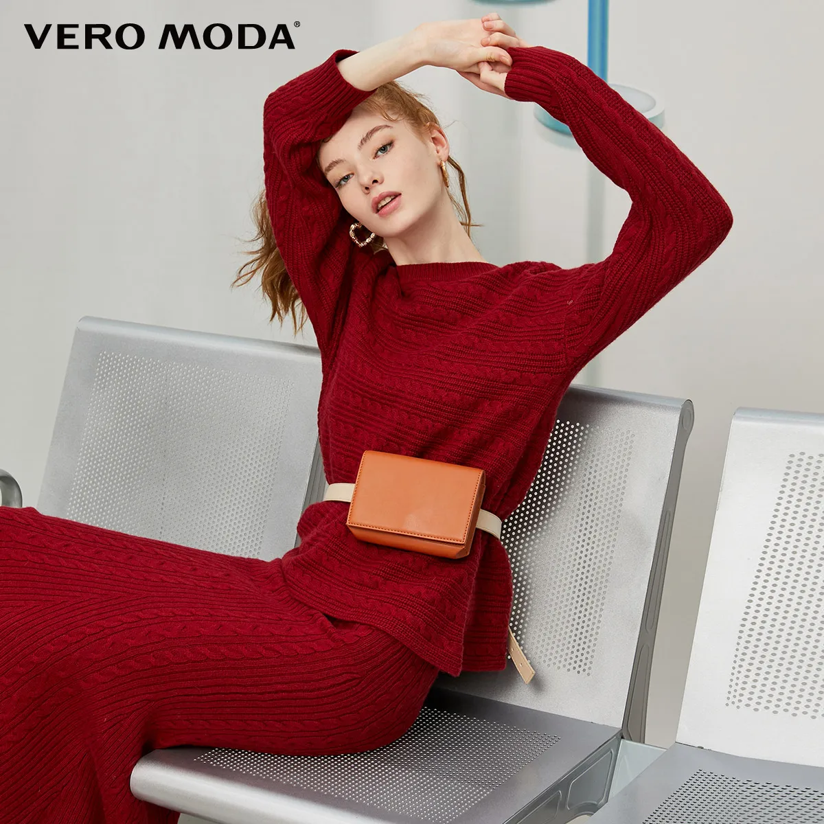 Женский шерстяной вязаный костюм двойка с юбкой и свитером|Женские платья| |