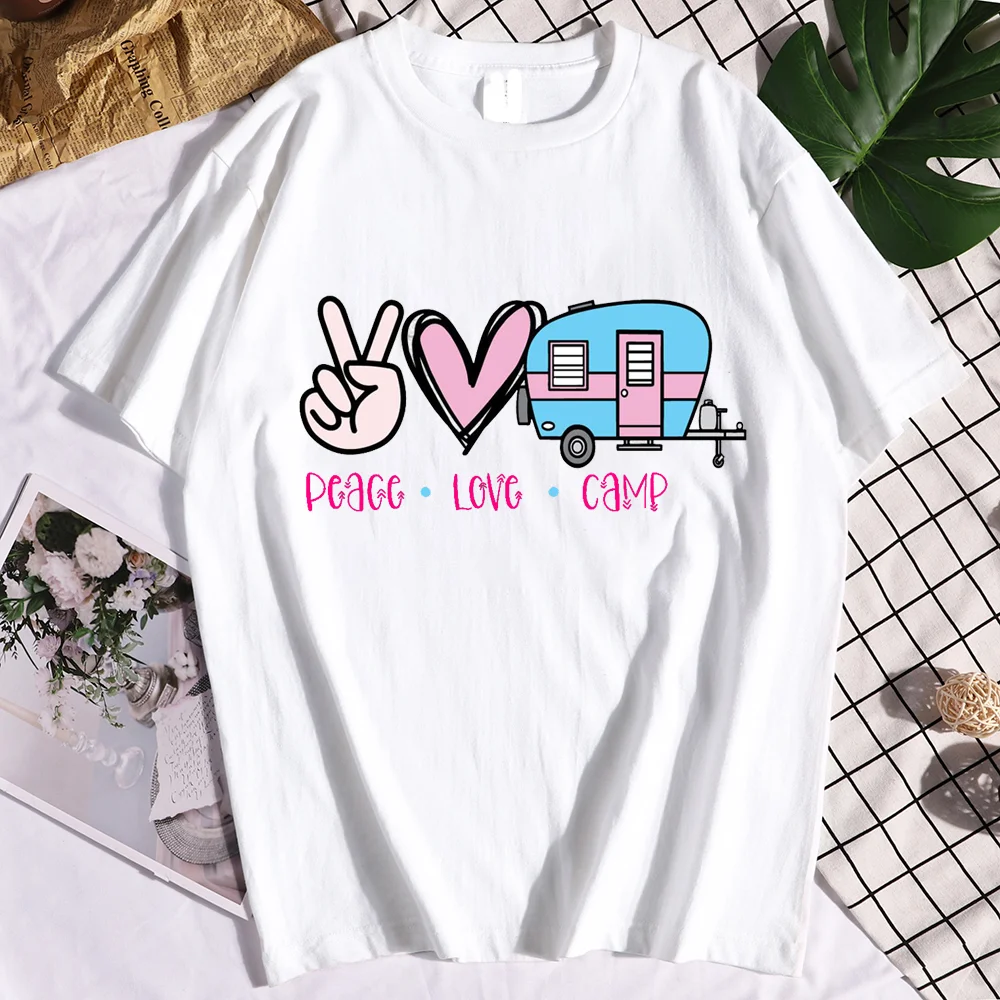 

Women Cute T Shirt Peace Love Camper Printed Tshirt Ladies Short Sleeve Tee Shirt Women Female Tops Clothes Camisetas Mujer Goth