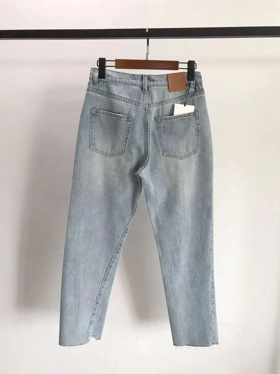 

Women's Hole Jeans Vintage High Waist Straight Ankle-Length Pants Female 2021Summer Cropped Denim Trousers Female Bottom
