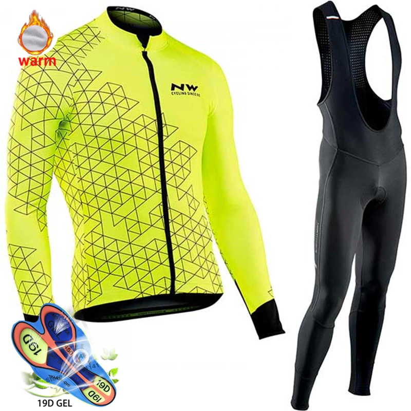 

2020 Pro Team Winter Thermal Fleece Cycling Clothes Men Long Sleeve Jersey Suit Outdoor Riding Bike MTB Clothing Bib Pants Set
