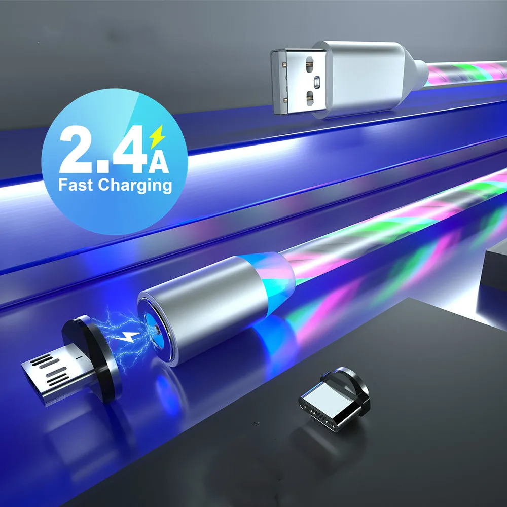 Магнитный USB кабель с подсветкой светящийся телефонный типа C Micro для Samsung Galaxy S10e