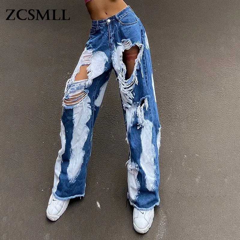 

ZCSMLL Асимметричные повседневные свободные джинсы с цветными блоками, женские Асимметричные модные брюки с высокой талией для женщин, осенний стиль