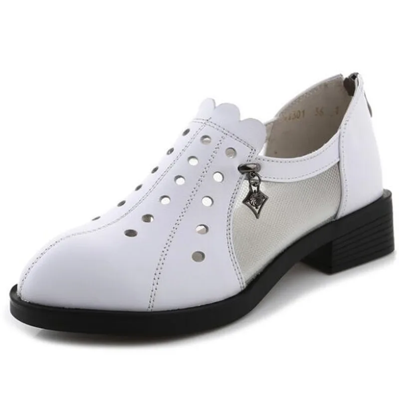 

Босоножки женские из воловьей кожи, модные сандалии с перфорацией, мягкая удобная повседневная обувь на низком каблуке, лето 2021