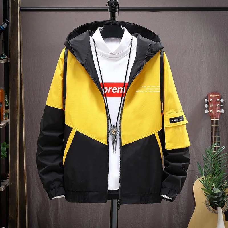 

Men's Basic Hooded Jacket Patchwork Long Sleeve Clothing Multicolor Autumn Coat Female Casual Windbreaker Streetwear Jackets