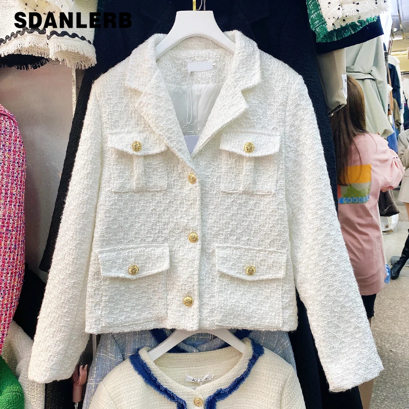

Женский твидовый пиджак во французском стиле, элегантная однобортная куртка с длинным рукавом, свободная одежда, осень 2021