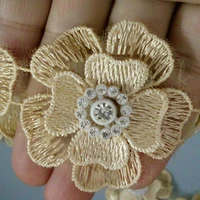10 x gold 5x5cm 3d lace trim heart flower diamond wide bridal wedding dress ribbon embroidered applique sewing craft