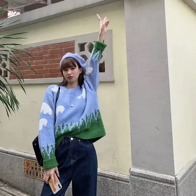 Woherb в стиле преппи виде облаков модные шикарные женские вязаные корейские