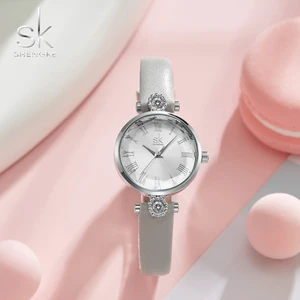 Часы наручные Shengke женские кварцевые, Роскошные водонепроницаемые, с кожаным ремешком, со стразами, с декоративным циферблатом