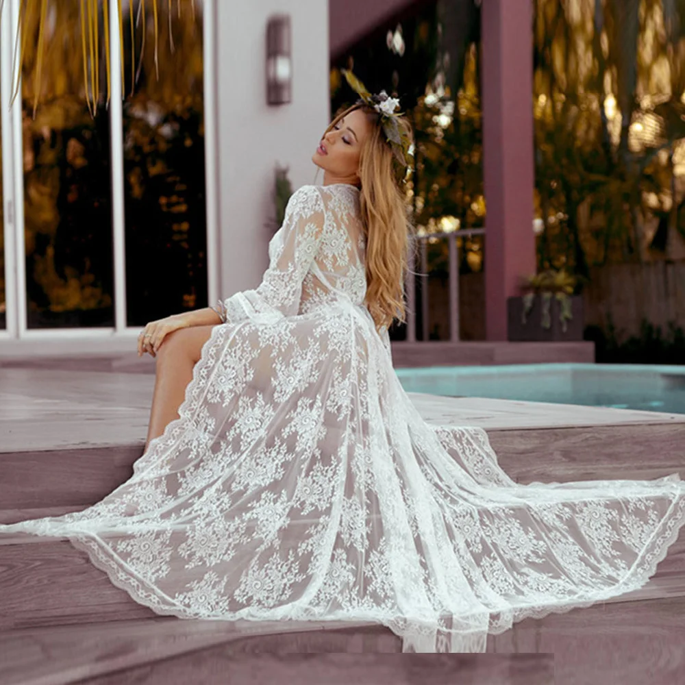 

2021 Bikini Cardigan Lace Hollow Crochet Swimsuit Beach Dress Women Summer Ladies Cover-Ups Bathing Suit Beach Wear Tunic