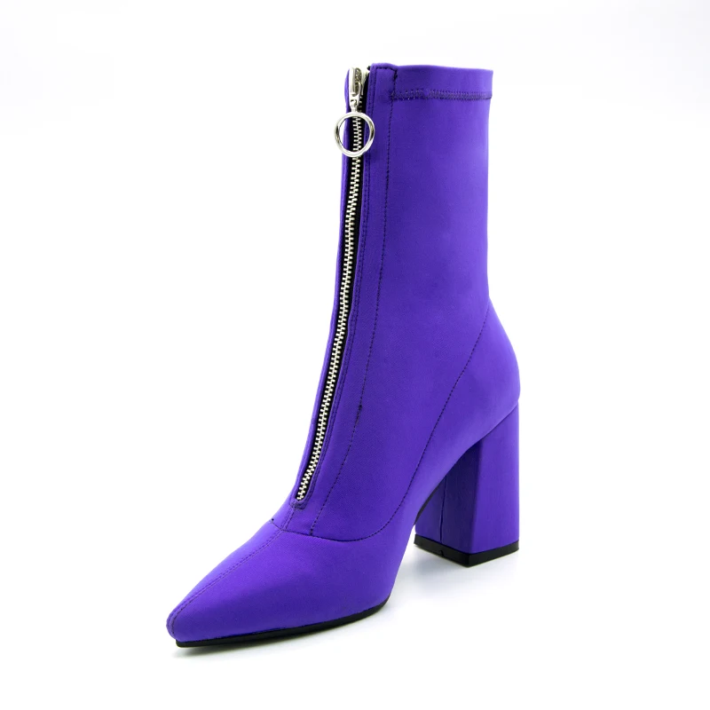 Женские ботильоны с острым носком черные фиолетовые розовые или красные из