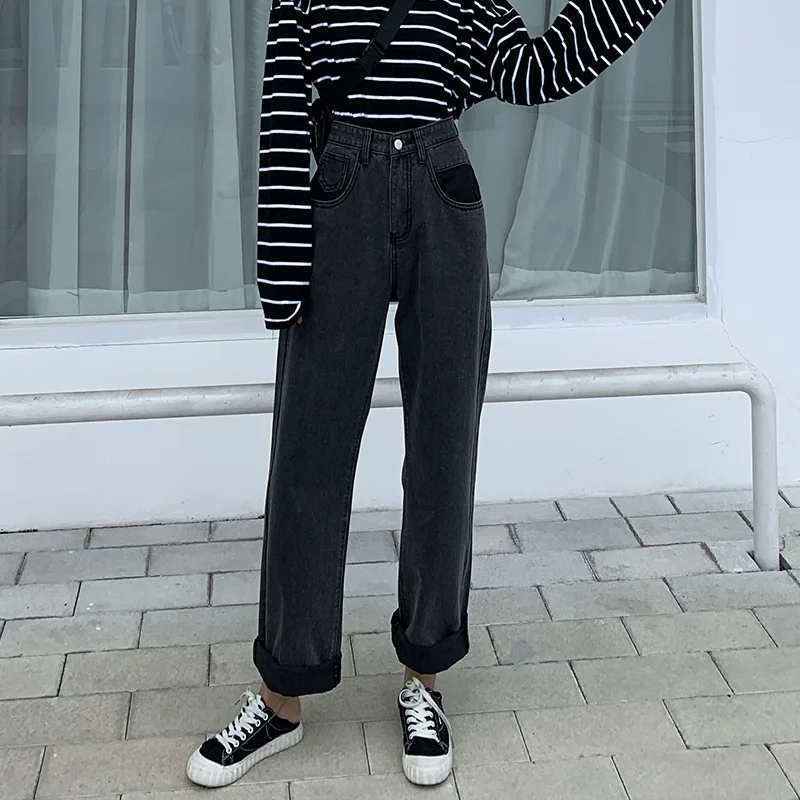 Женские джинсы с высокой талией женские широкими штанинами размера плюс