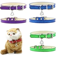pet dog cat collar bling love heart crystal pendants necklace safety soft leather kitten puppy neck strap jewelry accessories