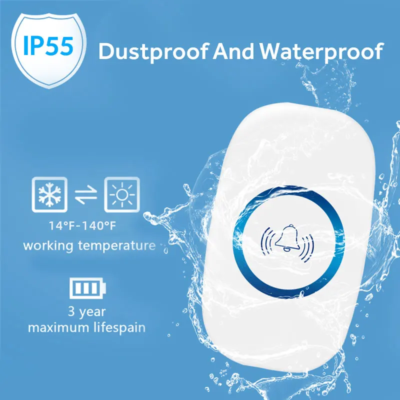 Высококачественный беспроводной водонепроницаемый дверной звонок 1 кнопка 2