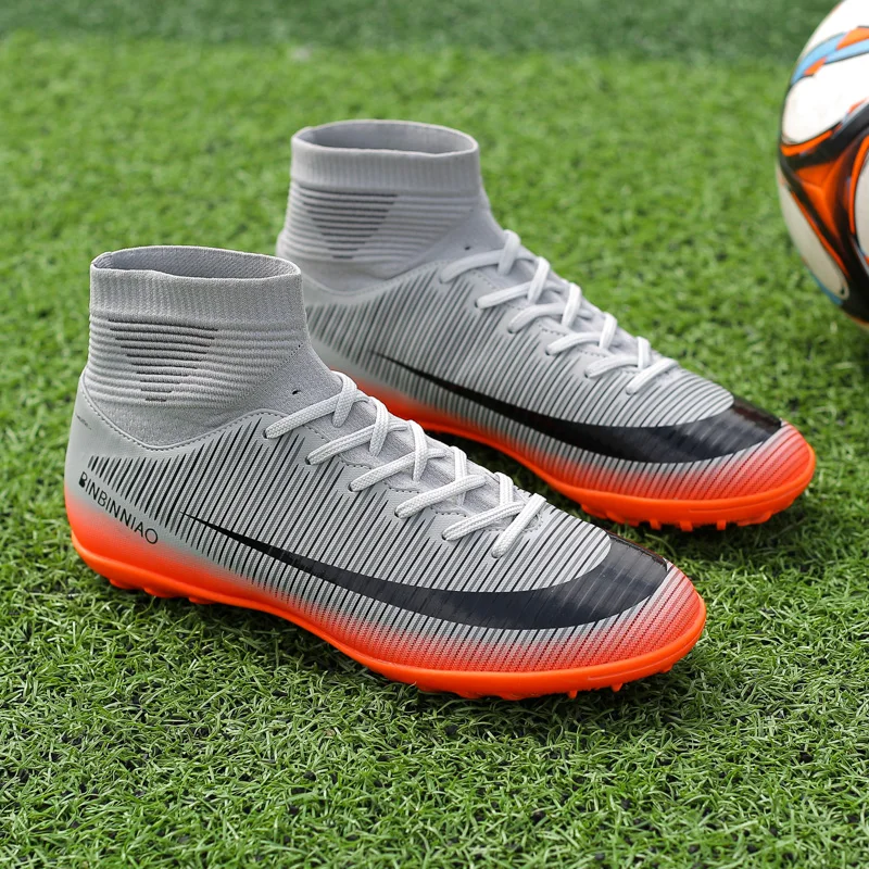 Черные мужские футбольные туфли Turf Детские тренировочные бутсы высокие